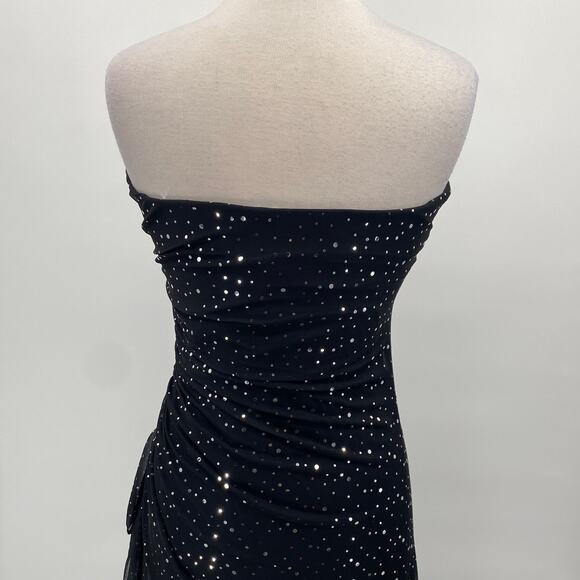 Vintage 90s Y2k City Triangles Strapless Gown Sequined Gathered Black Silver 6/8 - Picture 7 of 9